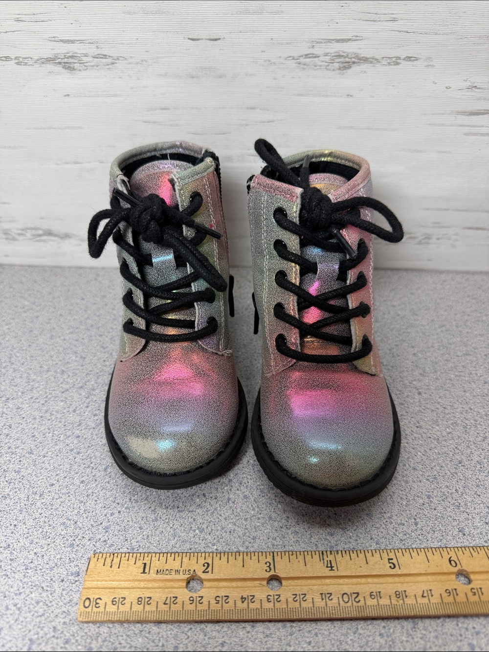 Place Kids Iridescent Pink Multi-Color Lace-Up Boots